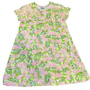 Lilly Pulitzer White Label Girls Floral A-Line Dress Size 7 Pink & Green Tiger P